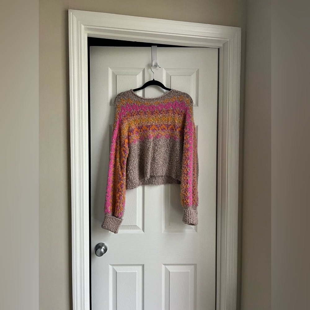 Free People Vibrant Pink and Orange Knit Sweater